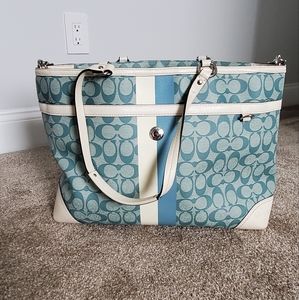 Coach Peyton Stripe Multifunctional Tote Blue